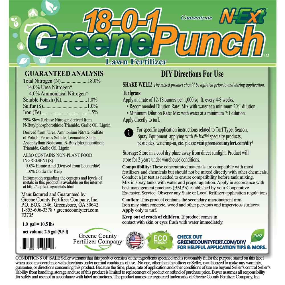 Liquid Lawn Fertilizer | 18-0-1 Greene Punch 1 Gallon by Greene County Fertilizer Co